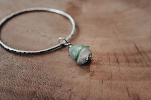 stacked sea glass charm on silver bangle