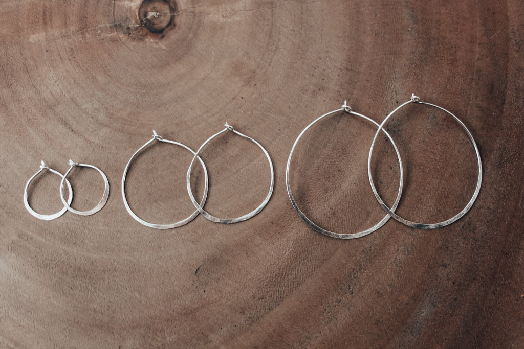 Recycled silver hoops in three different sizes