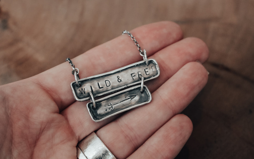 hand stamped wild and free jewellery